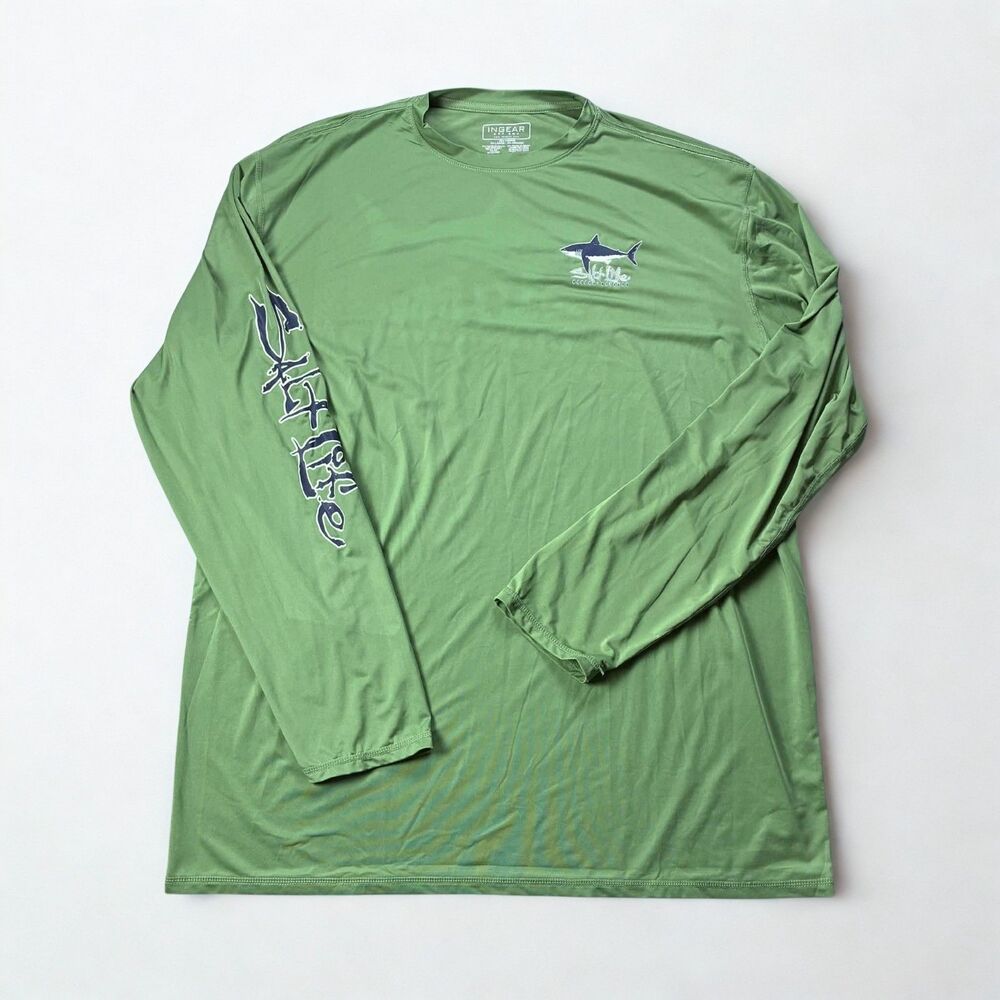 InGear Salt Life Shirt Mens XXL Green UPF 50 Shark Nassau Bahamas Fishing